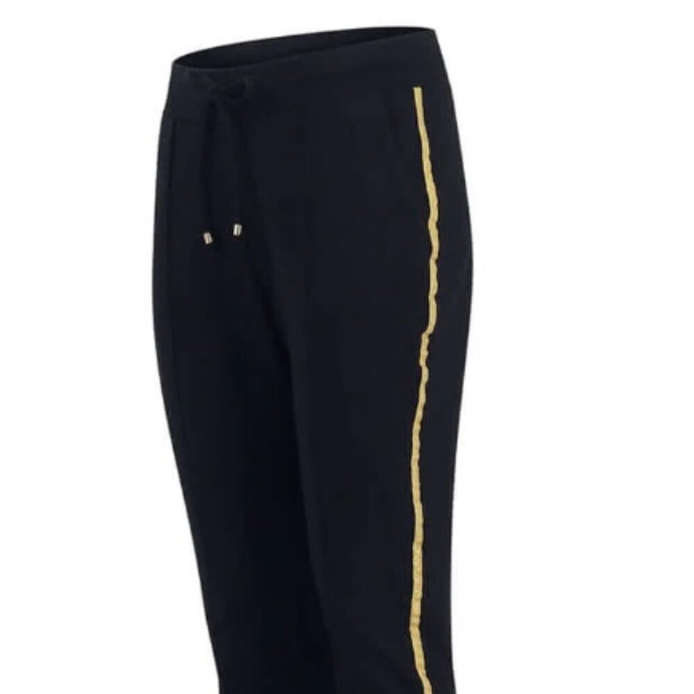 NWT Madison Maison Cropped Black Cotton Cropped Pants with Gold Trim $295